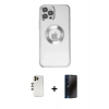 MARSİLYAN™- iPhone 12 Pro Kılıf Pusula Form - Siyah 3D Antistatik Hayalet Cam Ekran Koruyucu + Shine Kamera Lens - GD