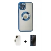 MARSİLYAN™- iPhone 12 Pro Kılıf Pusula Form - Siyah 3D Antistatik Hayalet Cam Ekran Koruyucu + Shine Kamera Lens - GD