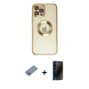 MARSİLYAN™- iPhone 12 Pro Kılıf Pusula Form - Siyah 3D Antistatik Hayalet Cam Ekran Koruyucu + Shine Kamera Lens Koruma Cam - GI