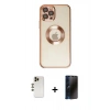MARSİLYAN™- iPhone 12 Pro Kılıf Pusula Form - Siyah 3D Antistatik Hayalet Cam Ekran Koruyucu + Shine Kamera Lens - GD