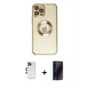 MARSİLYAN™- iPhone 12 Pro Kılıf Pusula Form - Siyah 3D Antistatik Hayalet Cam Ekran Koruyucu + Shine Kamera Lens - GD