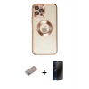 MARSİLYAN™- iPhone 12 Pro Kılıf Pusula Form - Siyah 3D Antistatik Hayalet Cam Ekran Koruyucu + Shine Kamera Lens Koruma Cam - SABE