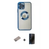 MARSİLYAN™- iPhone 12 Pro Kılıf Pusula Form - Siyah 3D Antistatik Hayalet Cam Ekran Koruyucu + Shine Kamera Lens Koruma Cam - SABE
