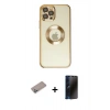 MARSİLYAN™- iPhone 12 Pro Kılıf Pusula Form - Siyah 3D Antistatik Hayalet Cam Ekran Koruyucu + Shine Kamera Lens Koruma Cam - SABE