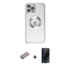MARSİLYAN™- iPhone 12 Pro Kılıf Pusula Form - Siyah 3D Antistatik Hayalet Cam Ekran Koruyucu + Shine Kamera Lens Koruma Cam - SABE