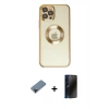 MARSİLYAN™- iPhone 12 Pro Kılıf Pusula Form - Siyah 3D Antistatik Hayalet Cam Ekran Koruyucu + Siyah Shine Kamera Lens Koruma Cam