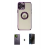 MARSİLYAN™- iPhone 12 Pro Kılıf Pusula Form - Siyah 3D Antistatik Hayalet Cam Ekran Koruyucu + Neon Fosforlu Kamera Lens - YL