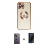 MARSİLYAN™- iPhone 12 Pro Kılıf Pusula Form - Siyah 3D Antistatik Hayalet Cam Ekran Koruyucu + Neon Fosforlu Kamera Lens - YL