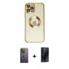 MARSİLYAN™- iPhone 12 Pro Kılıf Pusula Form - Siyah 3D Antistatik Hayalet Cam Ekran Koruyucu + Neon Fosforlu Kamera Lens - YL