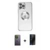 MARSİLYAN™- iPhone 12 Pro Kılıf Pusula Form - Siyah 3D Antistatik Hayalet Cam Ekran Koruyucu + Neon Fosforlu Kamera Lens - YL
