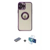 MARSİLYAN™- iPhone 12 Pro Kılıf Pusula Form - Siyah 3D Antistatik Seramik Nano Ekran Koruyucu + Renkli Kamera Lens Koruma Cam - SI