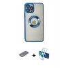 MARSİLYAN™- iPhone 12 Pro Kılıf Pusula Form - Siyah 3D Antistatik Seramik Nano Ekran Koruyucu + Renkli Kamera Lens Koruma Cam - SI