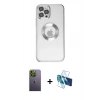 MARSİLYAN™- iPhone 12 Pro Kılıf Pusula Form - Siyah 3D Antistatik Seramik Nano Ekran Koruyucu + Neon Fosforlu Kamera Lens - YL