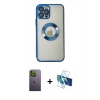 MARSİLYAN™- iPhone 12 Pro Kılıf Pusula Form - Siyah 3D Antistatik Seramik Nano Ekran Koruyucu + Neon Fosforlu Kamera Lens - YL