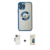MARSİLYAN™- iPhone 12 Pro Kılıf Pusula Form - Siyah 6D Mat Seramik Hayalet Nano Ekran Koruyucu + Shine Kamera Lens - GD