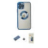 MARSİLYAN™- iPhone 12 Pro Kılıf Pusula Form - Siyah 6D Mat Seramik Hayalet Nano Ekran Koruyucu + Shine Kamera Lens Koruma Cam - GD