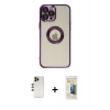 MARSİLYAN™- iPhone 12 Pro Kılıf Pusula Form - Siyah 6D Mat Seramik Hayalet Nano Ekran Koruyucu + Shine Kamera Lens - GD