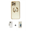 MARSİLYAN™- iPhone 12 Pro Kılıf Pusula Form - Siyah 6D Mat Seramik Hayalet Nano Ekran Koruyucu + Shine Kamera Lens - GD