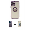 MARSİLYAN™- iPhone 12 Pro Kılıf Pusula Form - Siyah 6D Mat Seramik Hayalet Nano Ekran Koruyucu + Neon Fosforlu Kamera Lens - MI