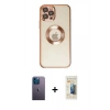 MARSİLYAN™- iPhone 12 Pro Kılıf Pusula Form - Siyah 6D Mat Seramik Hayalet Nano Ekran Koruyucu + Neon Fosforlu Kamera Lens - MI