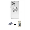 MARSİLYAN™- iPhone 12 Pro Kılıf Pusula Form - Siyah 6D Mat Seramik Hayalet Nano Ekran Koruyucu + Renkli Kamera Lens Koruma Cam - MI