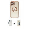 MARSİLYAN™- iPhone 12 Pro Kılıf Pusula Form - Siyah 6D Mat Seramik Hayalet Nano Ekran Koruyucu + Mavi Shine Kamera Lens