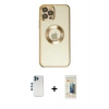MARSİLYAN™- iPhone 12 Pro Kılıf Pusula Form - Siyah 6D Mat Seramik Hayalet Nano Ekran Koruyucu + Mavi Shine Kamera Lens