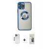 MARSİLYAN™- iPhone 12 Pro Kılıf Pusula Form - Siyah 6D Mat Seramik Hayalet Nano Ekran Koruyucu + Mavi Shine Kamera Lens