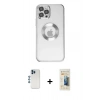 MARSİLYAN™- iPhone 12 Pro Kılıf Pusula Form - Siyah 6D Mat Seramik Hayalet Nano Ekran Koruyucu + Mavi Shine Kamera Lens