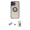 MARSİLYAN™- iPhone 12 Pro Kılıf Pusula Form - Siyah 6D Mat Seramik Hayalet Nano Ekran Koruyucu + Shine Kamera Lens Koruma Cam - MI