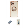 MARSİLYAN™- iPhone 12 Pro Kılıf Pusula Form - Siyah 6D Mat Seramik Hayalet Nano Ekran Koruyucu + Metal Kamera Lens Koruma Cam - KI