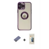 MARSİLYAN™- iPhone 12 Pro Kılıf Pusula Form - Siyah 6D Mat Seramik Hayalet Nano Ekran Koruyucu + Metal Kamera Lens Koruma Cam - GD