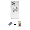 MARSİLYAN™- iPhone 12 Pro Kılıf Pusula Form - Siyah 6D Mat Seramik Hayalet Nano Ekran Koruyucu + Metal Kamera Lens Koruma Cam - GD