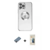 MARSİLYAN™- iPhone 12 Pro Kılıf Pusula Form - Siyah 6D Mat Seramik Hayalet Nano Ekran Koruyucu + Metal Kamera Lens Koruma Cam - MR