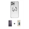 MARSİLYAN™- iPhone 12 Pro Kılıf Pusula Form - Siyah 6D Mat Seramik Hayalet Nano Ekran Koruyucu + Neon Fosforlu Kamera Lens - BZ