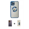 MARSİLYAN™- iPhone 12 Pro Kılıf Pusula Form - Siyah 6D Mat Seramik Hayalet Nano Ekran Koruyucu + Neon Fosforlu Kamera Lens - SI