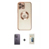 MARSİLYAN™- iPhone 12 Pro Kılıf Pusula Form - Siyah 6D Mat Seramik Hayalet Nano Ekran Koruyucu + Neon Fosforlu Kamera Lens - BZ