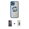 MARSİLYAN™- iPhone 12 Pro Kılıf Pusula Form - Siyah 6D Mat Seramik Hayalet Nano Ekran Koruyucu + Neon Fosforlu Kamera Lens - TU
