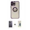 MARSİLYAN™- iPhone 12 Pro Kılıf Pusula Form - Siyah 6D Mat Seramik Hayalet Nano Ekran Koruyucu + Neon Fosforlu Kamera Lens - BZ