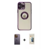 MARSİLYAN™- iPhone 12 Pro Kılıf Pusula Form - Siyah 6D Mat Seramik Hayalet Nano Ekran Koruyucu + Neon Fosforlu Kamera Lens - SI