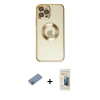 MARSİLYAN™- iPhone 12 Pro Kılıf Pusula Form - Siyah 6D Mat Seramik Hayalet Nano Ekran Koruyucu + Shine Kamera Lens Koruma Cam - PE