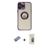 MARSİLYAN™- iPhone 12 Pro Kılıf Pusula Form - Siyah 6D Mat Seramik Hayalet Nano Ekran Koruyucu + Shine Kamera Lens Koruma Cam - PE