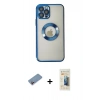 MARSİLYAN™- iPhone 12 Pro Kılıf Pusula Form - Siyah 6D Mat Seramik Hayalet Nano Ekran Koruyucu + Shine Kamera Lens Koruma Cam - PE