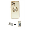 MARSİLYAN™- iPhone 12 Pro Kılıf Pusula Form - Siyah 6D Mat Seramik Hayalet Nano Ekran Koruyucu + Rainbow Kamera Lens Koruma Cam - GD