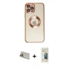 MARSİLYAN™- iPhone 12 Pro Kılıf Pusula Form - Siyah 6D Mat Seramik Hayalet Nano Ekran Koruyucu + Rainbow Kamera Lens Koruma Cam - GD