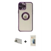 MARSİLYAN™- iPhone 12 Pro Kılıf Pusula Form - Siyah 6D Mat Seramik Hayalet Nano Ekran Koruyucu + Rainbow Kamera Lens Koruma Cam - GD
