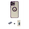 MARSİLYAN™- iPhone 12 Pro Kılıf Pusula Form - Siyah 6D Mat Seramik Hayalet Nano Ekran Koruyucu + Renkli Kamera Lens Koruma Cam - PE