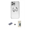 MARSİLYAN™- iPhone 12 Pro Kılıf Pusula Form - Siyah 6D Mat Seramik Hayalet Nano Ekran Koruyucu + Renkli Kamera Lens Koruma Cam - PE