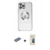 MARSİLYAN™- iPhone 12 Pro Kılıf Pusula Form - Siyah 6D Mat Seramik Hayalet Nano Ekran Koruyucu + Sarı Renkli Kamera Lens Koruma Cam