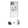 MARSİLYAN™- iPhone 12 Pro Kılıf Pusula Form - Siyah 6D Mat Seramik Hayalet Nano Ekran Koruyucu + Kamera Lens Koruma Cam - SF